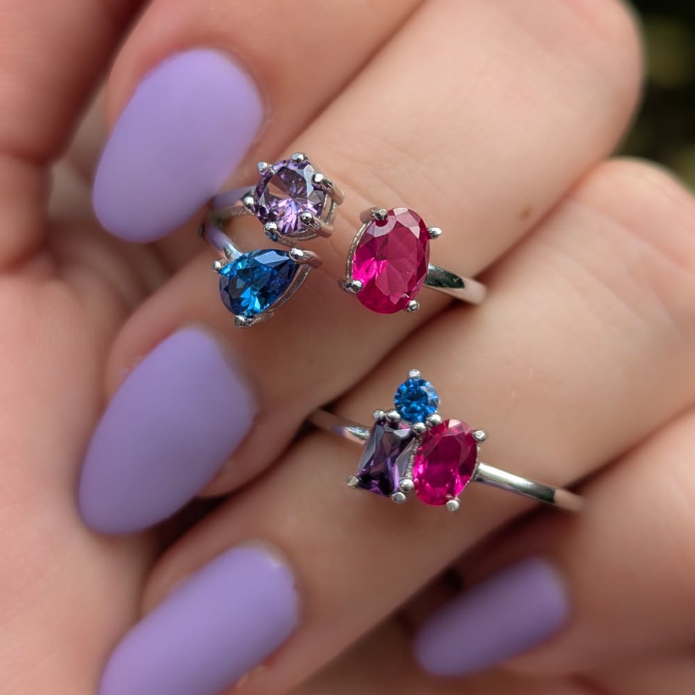 3 Stone Ring - Bisexual Flag Rings Handmade Handcrafted