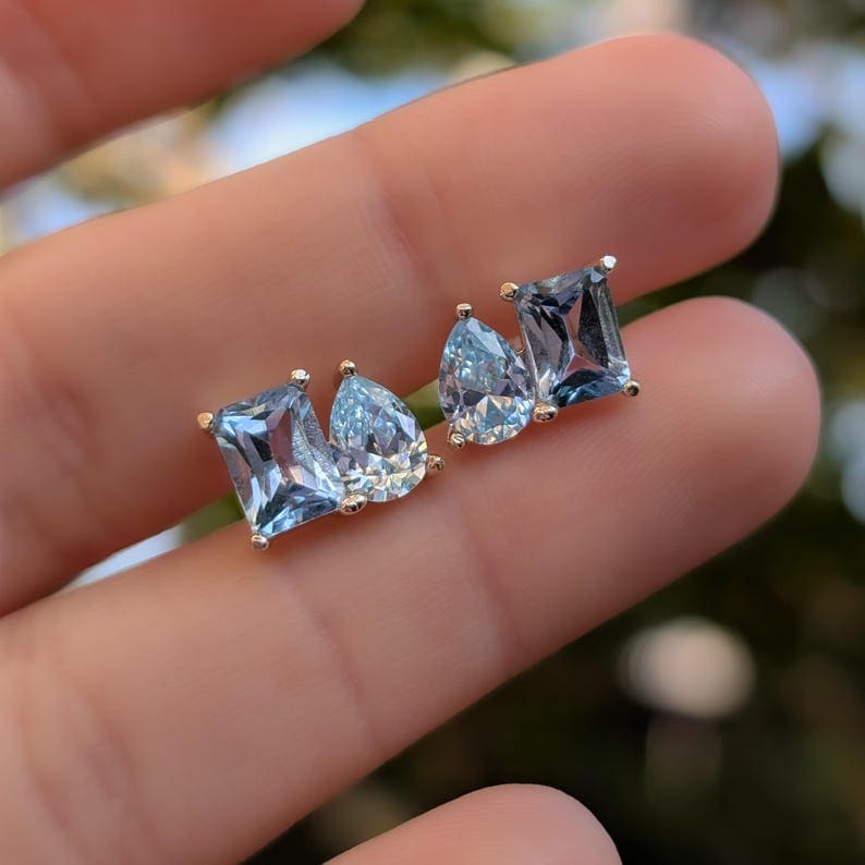 The Aurora - Toi et Moi Aquamarine Earrings Earrings Handmade Handcrafted