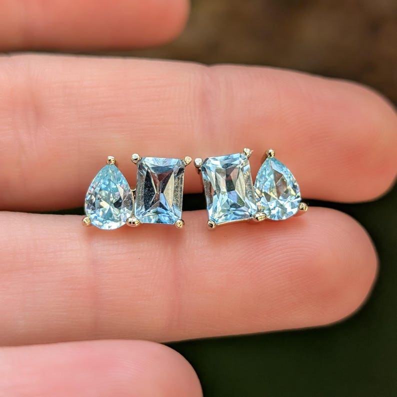 The Aurora - Toi et Moi Aquamarine Earrings Earrings Handmade Handcrafted