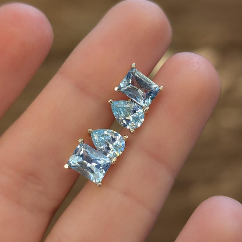 The Aurora - Toi et Moi Aquamarine Earrings Earrings Handmade Handcrafted