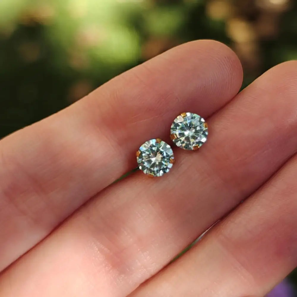 Round Aquamarine Stud Earrings Earrings Handmade Handcrafted