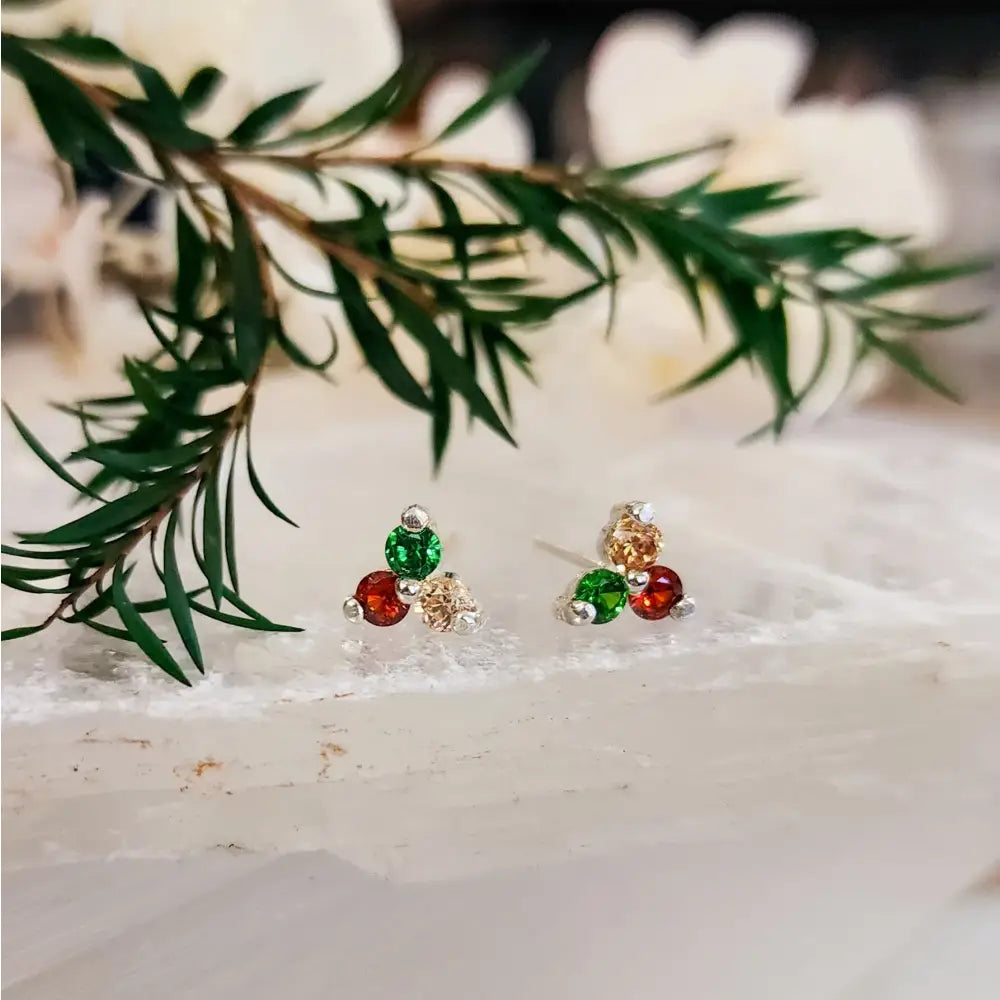Holiday Tri-Cluster Stud Earrings Earrings Handmade Handcrafted