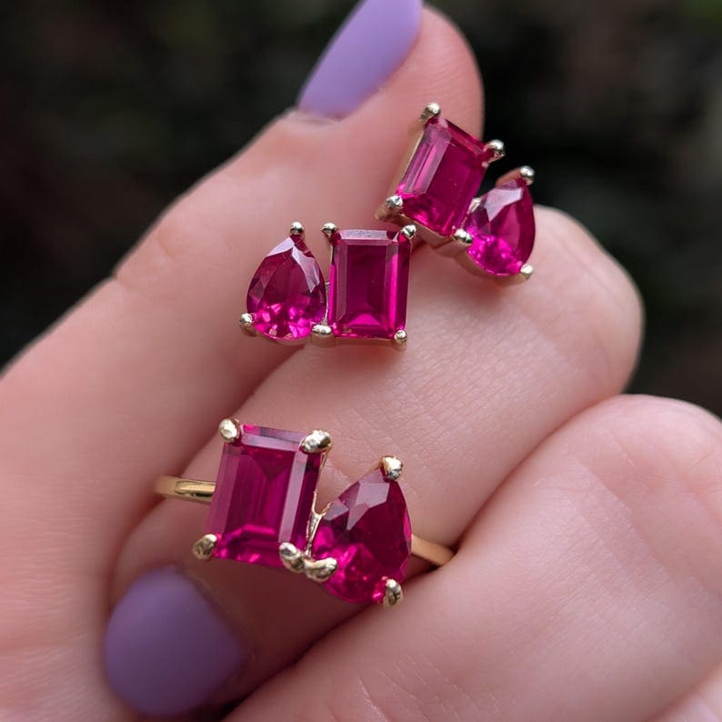 The Aurora - Toi et Moi Ruby Earrings Earrings Handmade Handcrafted