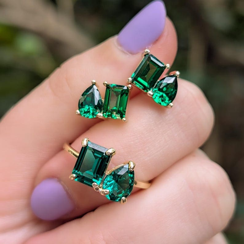 The Aurora - Toi et Moi Emerald Earrings Earrings Handmade Handcrafted