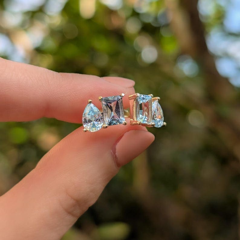 The Aurora - Toi et Moi Aquamarine Earrings Earrings Handmade Handcrafted