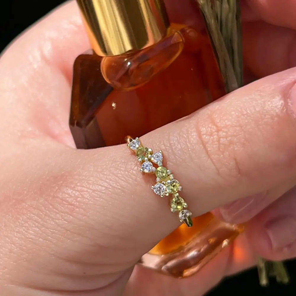 9 Stone Peridot Cluster Band Rings Handmade Handcrafted