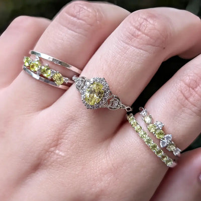 9 Stone Peridot Cluster Band Rings Handmade Handcrafted