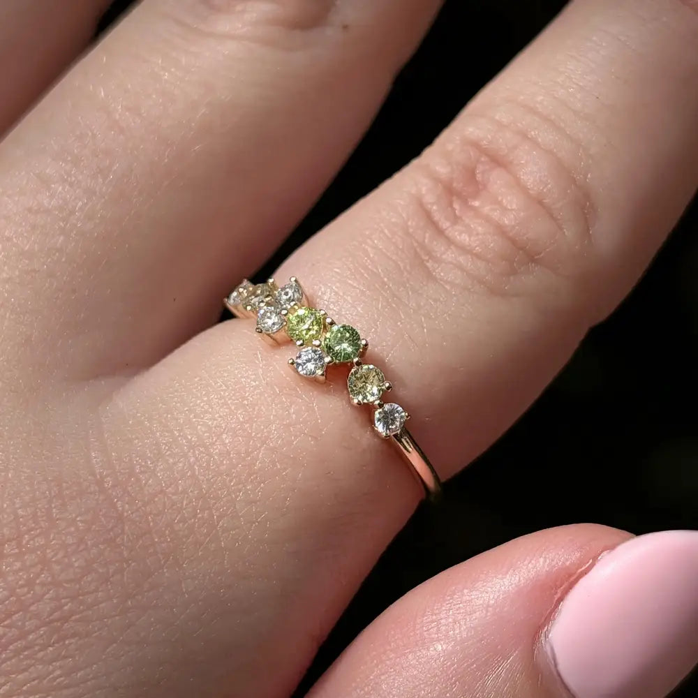 9 Stone Peridot Cluster Band Rings Handmade Handcrafted
