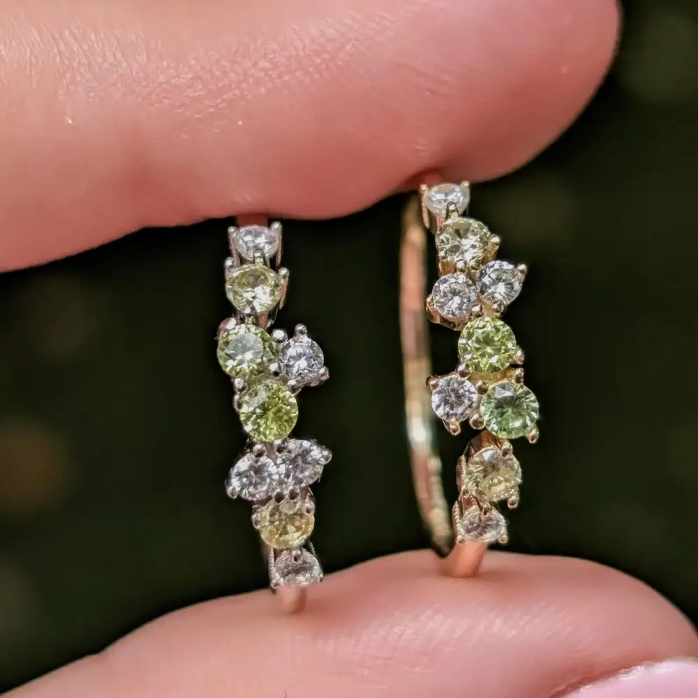 9 Stone Peridot Cluster Band Rings Handmade Handcrafted