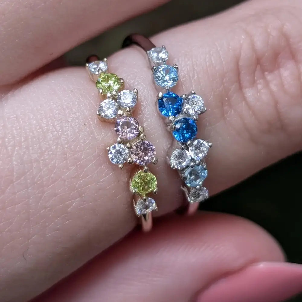 9 Stone Peridot Cluster Band Rings Handmade Handcrafted