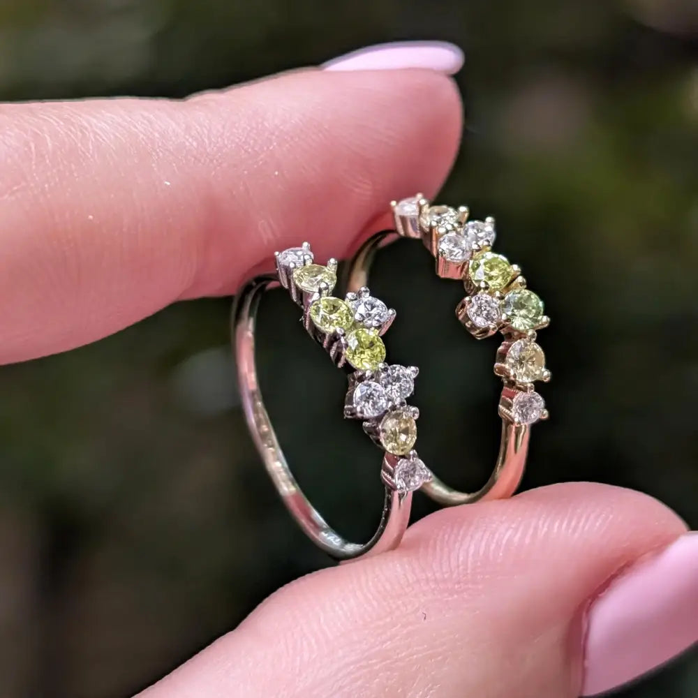 9 Stone Peridot Cluster Band Rings Handmade Handcrafted