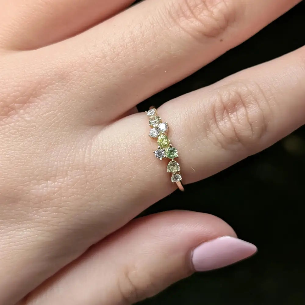 9 Stone Peridot Cluster Band Rings Handmade Handcrafted