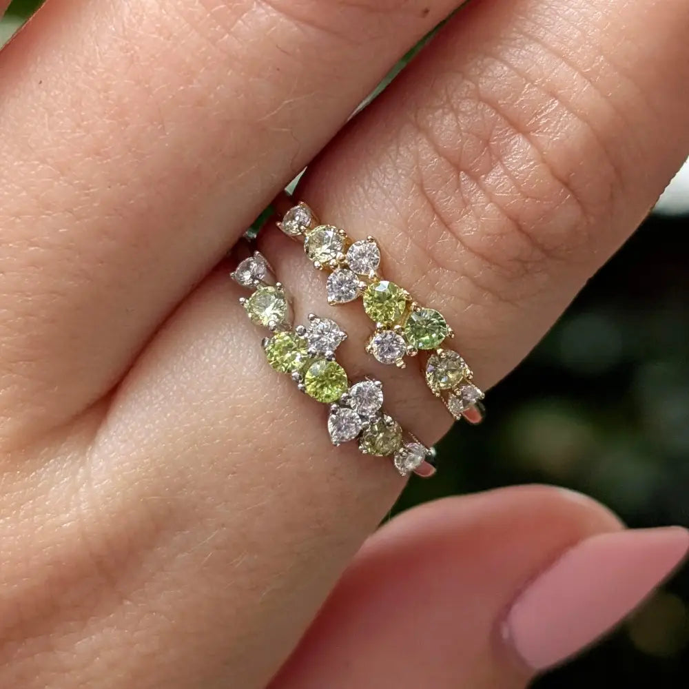 9 Stone Peridot Cluster Band Rings Handmade Handcrafted