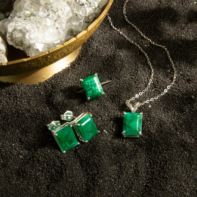 The Audie - Natural Emerald Stud Earrings