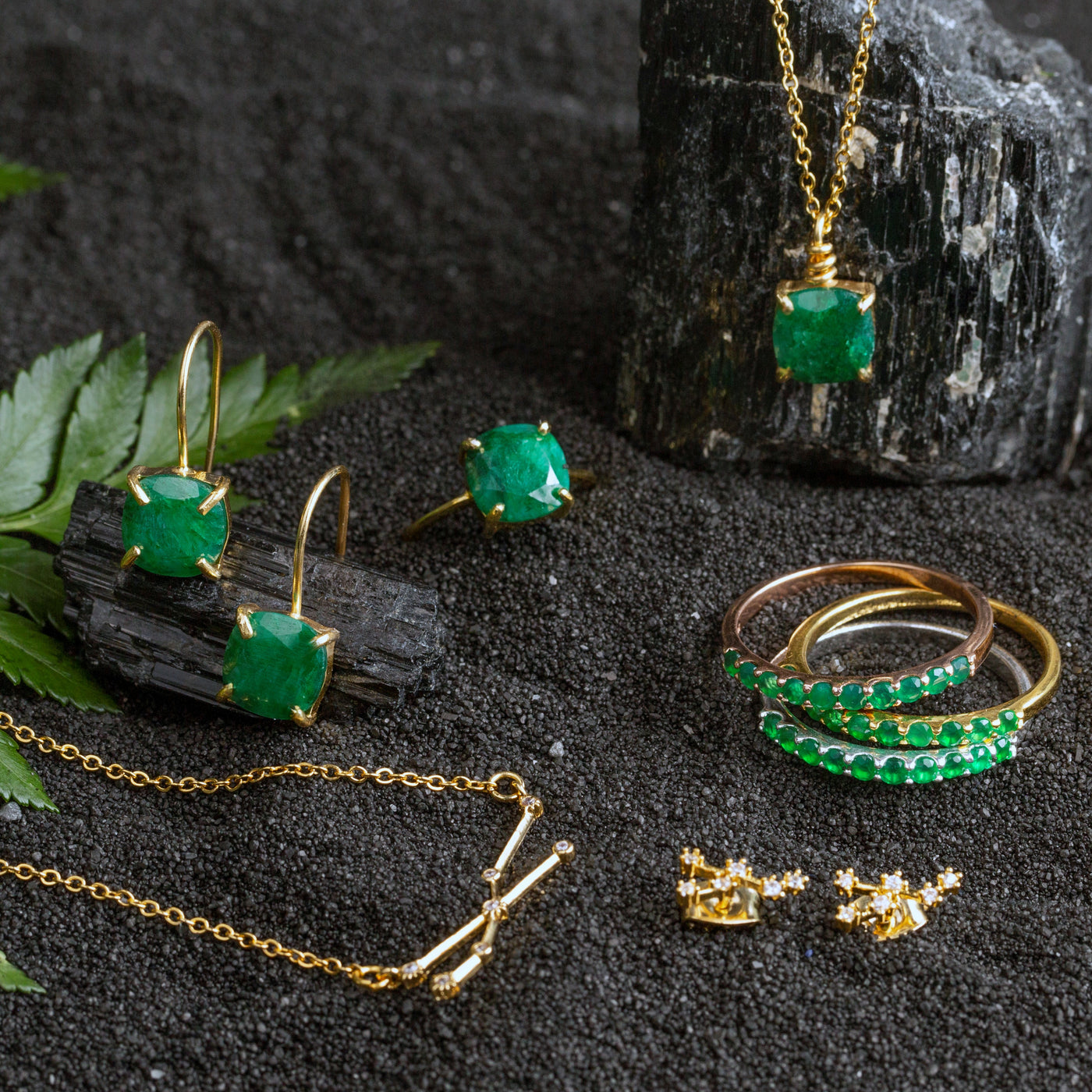 The Ashera - Natural Emerald Dangle Earrings