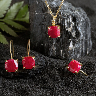 The Ashera - Natural Ruby Dangle Earrings