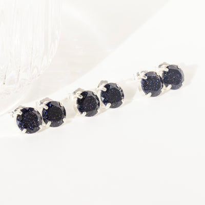 Round Blue Sandstone Stud Earrings