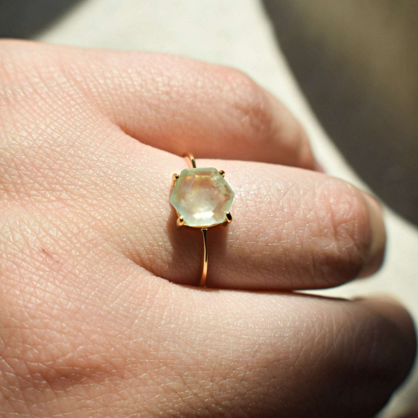 Hexagon Prehnite Ring