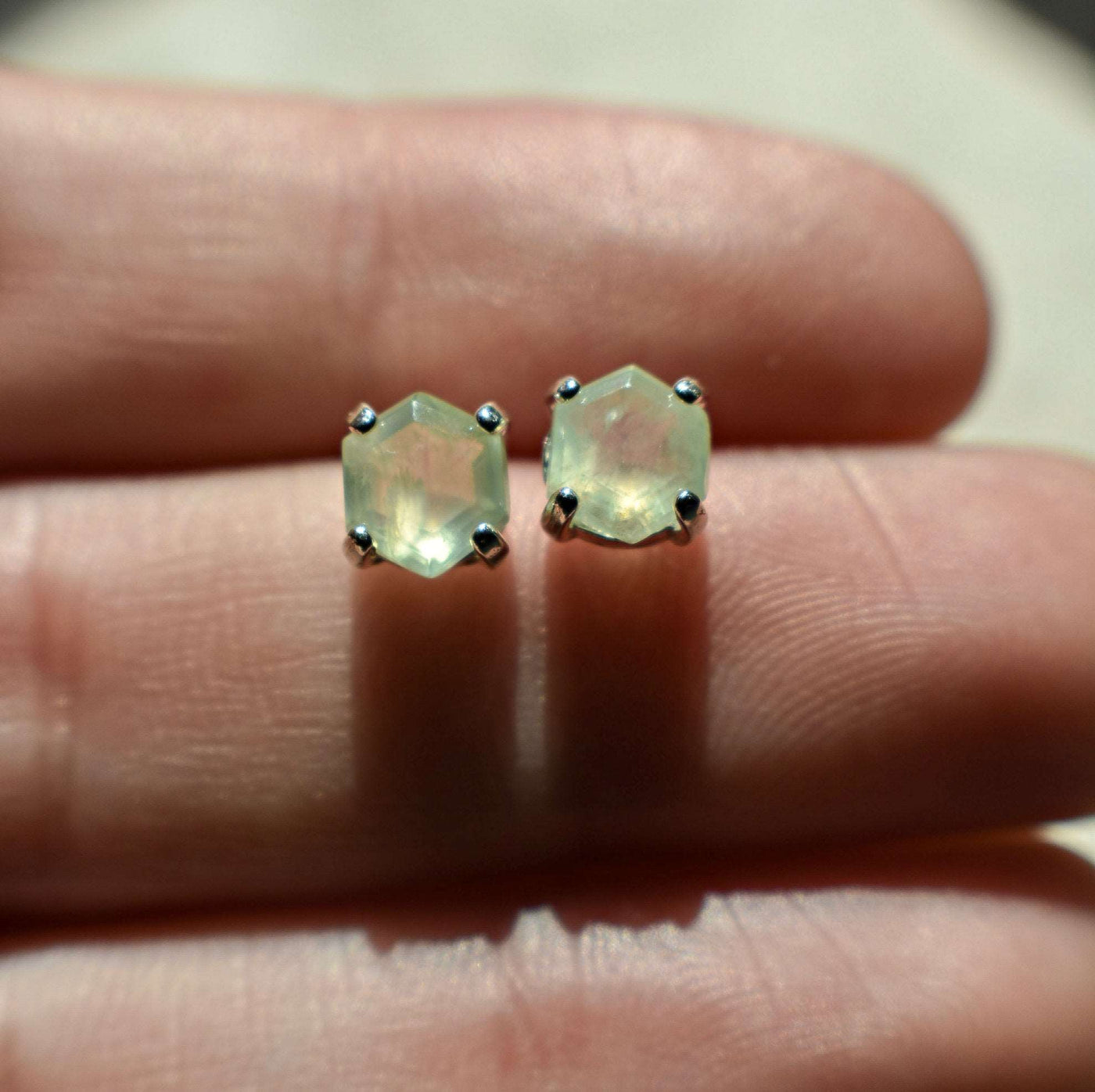 Hexagon Prehnite Stud Earrings