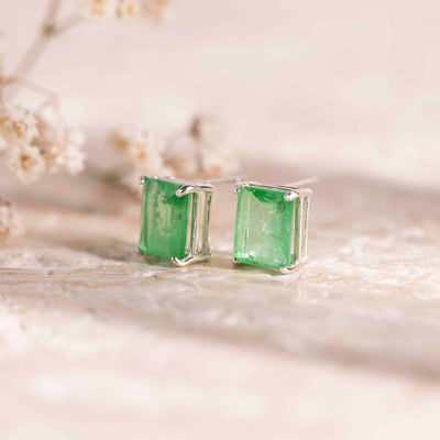 Emerald Cut Emerald Doublet Earrings