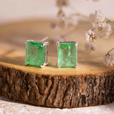 Emerald Cut Emerald Doublet Earrings