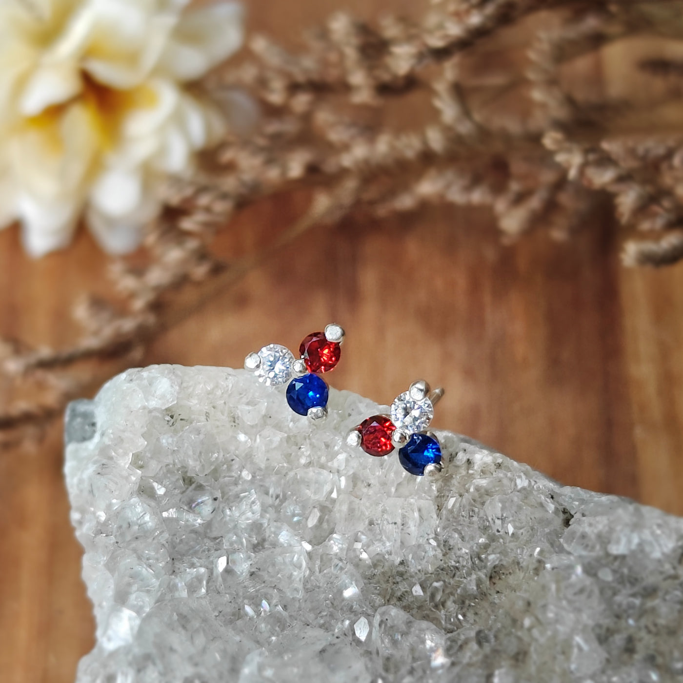 Red, White, & Blue Tri-Cluster Stud Earrings