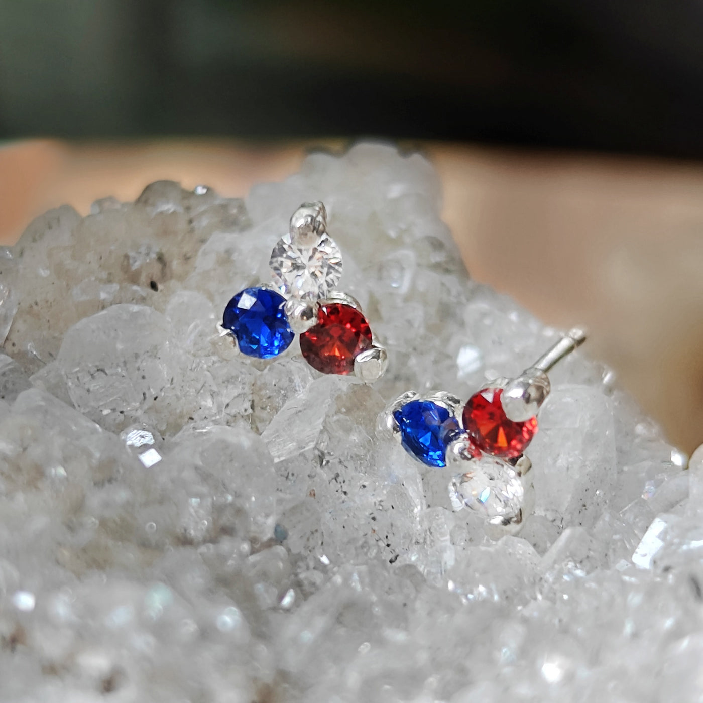 Red, White, & Blue Tri-Cluster Stud Earrings