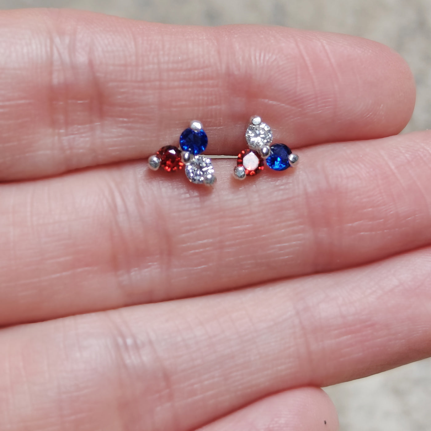 Red, White, & Blue Tri-Cluster Stud Earrings