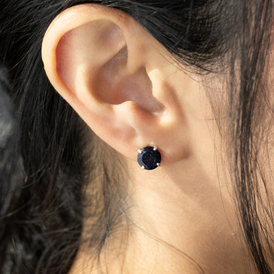 Round Blue Sandstone Stud Earrings