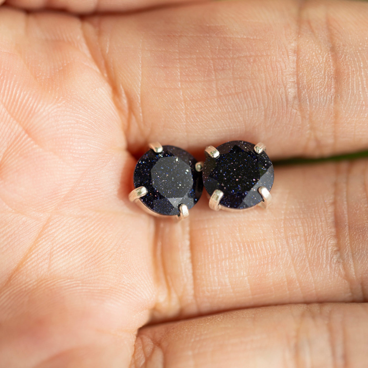 Round Blue Sandstone Stud Earrings