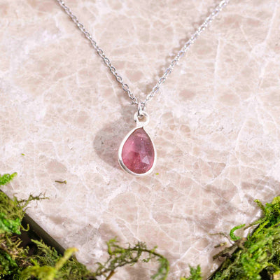 Pink Tourmaline Teardrop Necklace