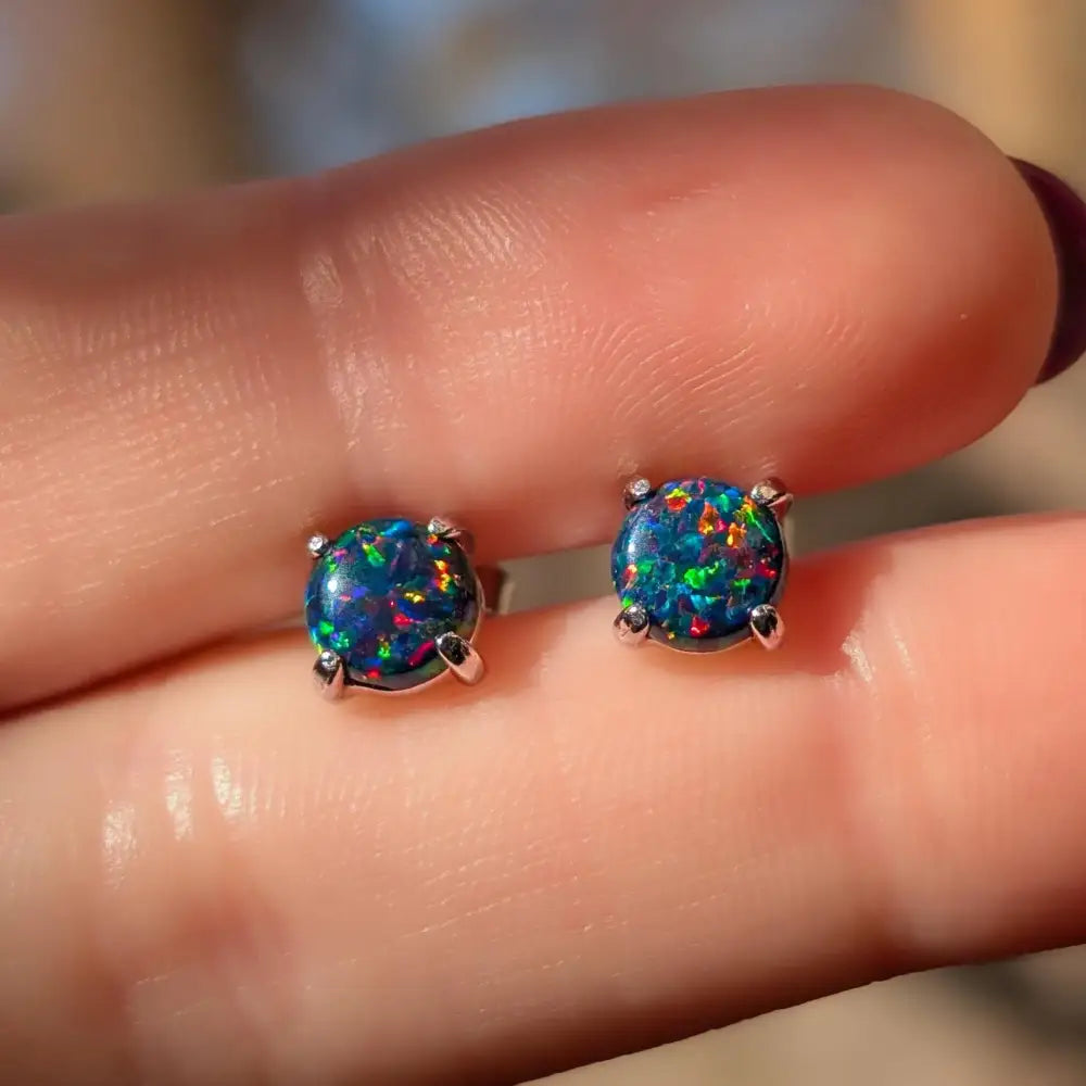 Black Opal Stud Earrings Earrings Handmade Handcrafted