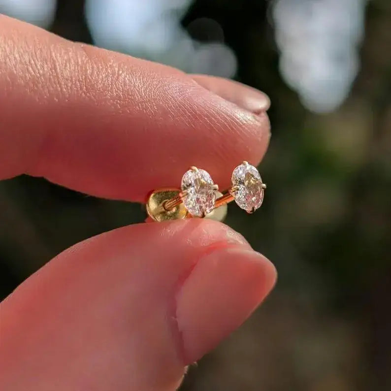 Micro Stud Oval - Lab Diamond Earrings Handmade Handcrafted