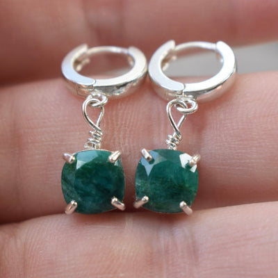 Emerald Huggie Dangle Earrings