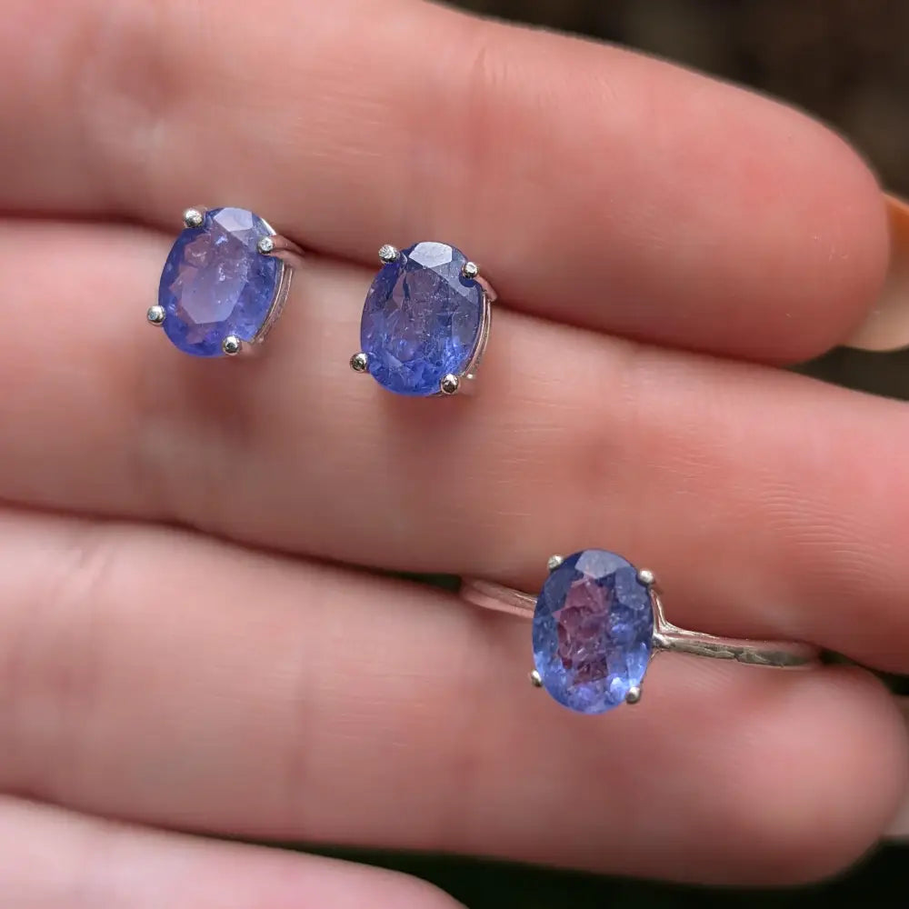 AAA Natural Tanzanite Oval Stud Earrings Earrings Handmade Handcrafted