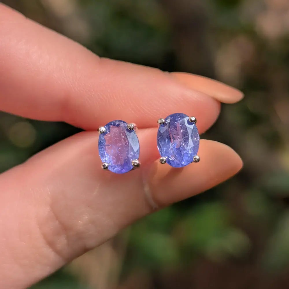 AAA Natural Tanzanite Oval Stud Earrings Earrings Handmade Handcrafted