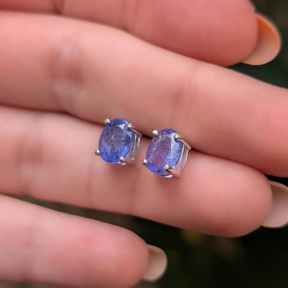 AAA Natural Tanzanite Oval Stud Earrings Earrings Handmade Handcrafted