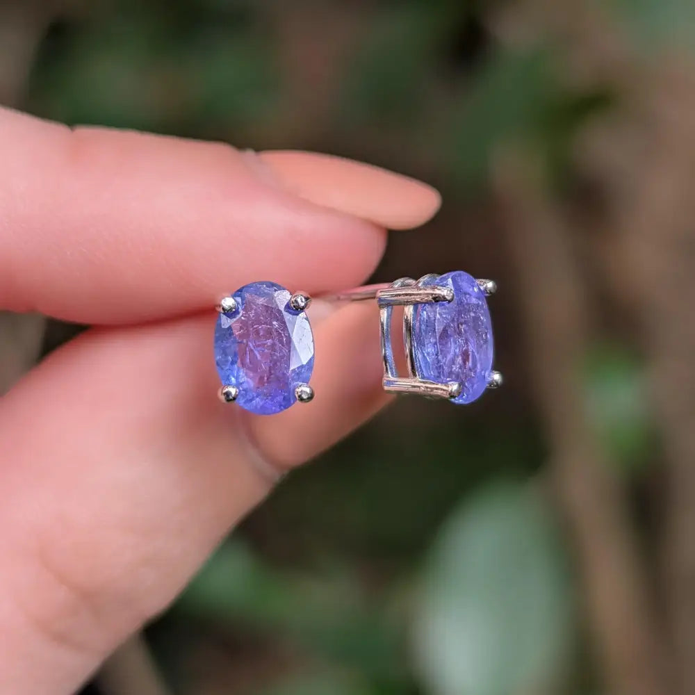 AAA Natural Tanzanite Oval Stud Earrings Earrings Handmade Handcrafted