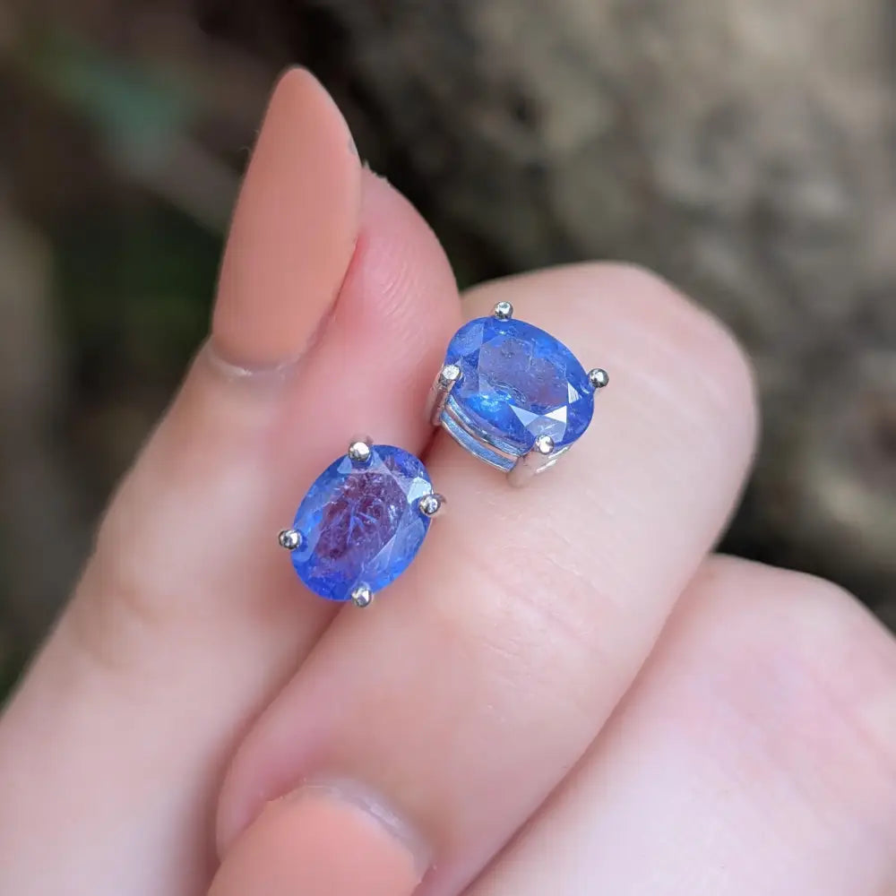 AAA Natural Tanzanite Oval Stud Earrings Earrings Handmade Handcrafted