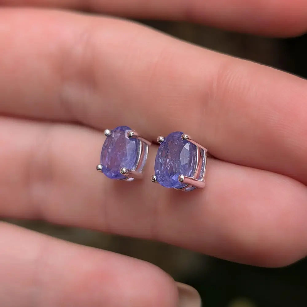 AAA Natural Tanzanite Oval Stud Earrings Earrings Handmade Handcrafted