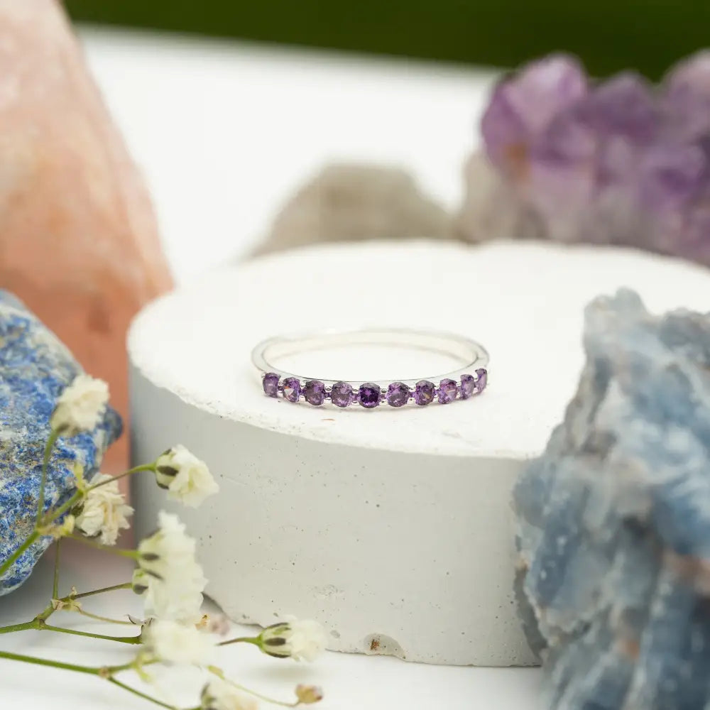 Amethyst Half Eternity Band Rings Handmade Handcrafted