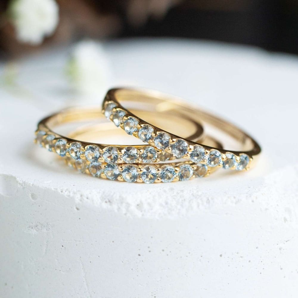 LAST CALL Aquamarine Half Eternity Band in 14K Rose Gold Fill Rings Handmade Handcrafted