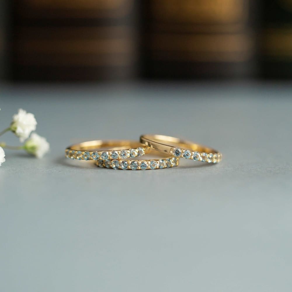 LAST CALL Aquamarine Half Eternity Band in 14K Rose Gold Fill Rings Handmade Handcrafted