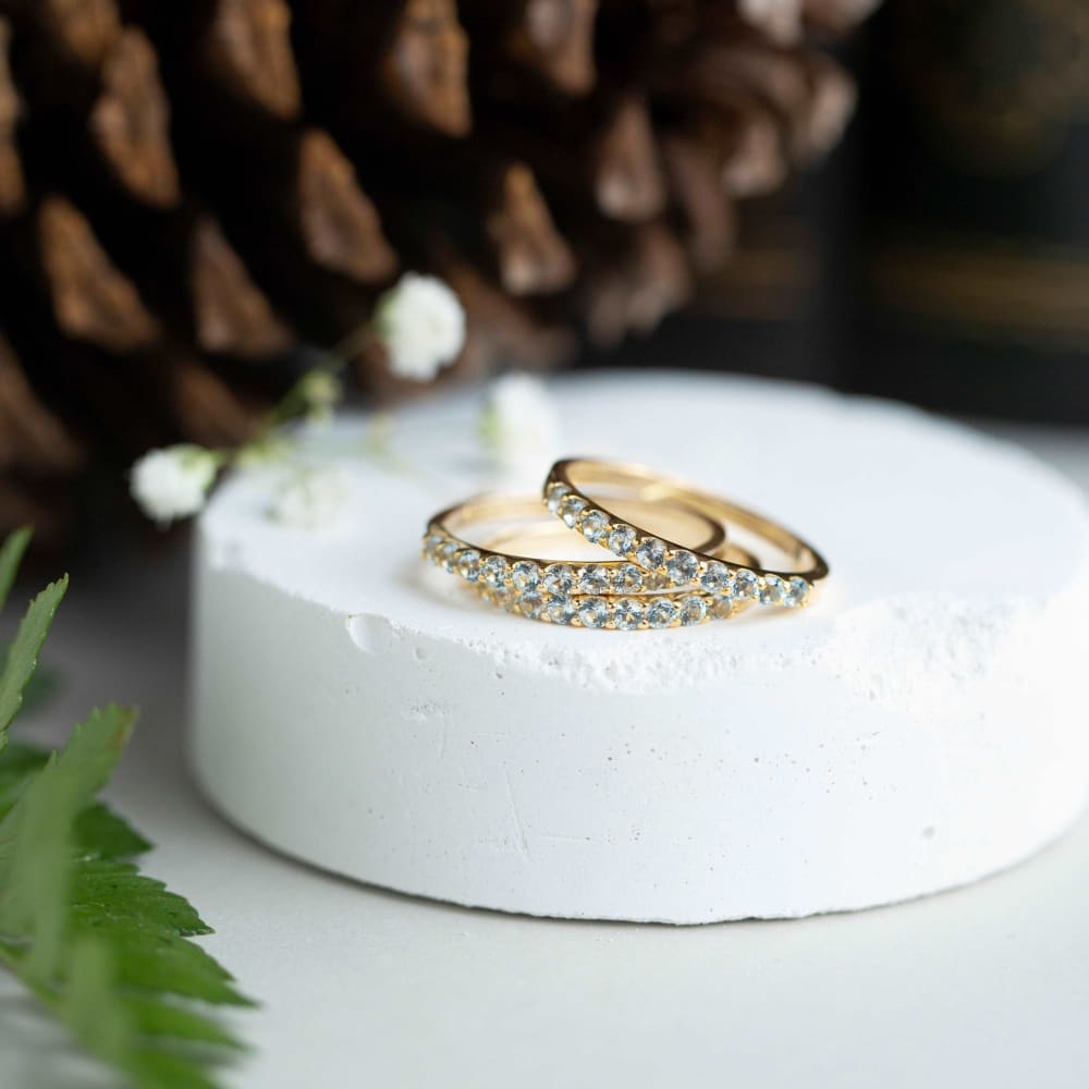 LAST CALL Aquamarine Half Eternity Band in 14K Rose Gold Fill Rings Handmade Handcrafted