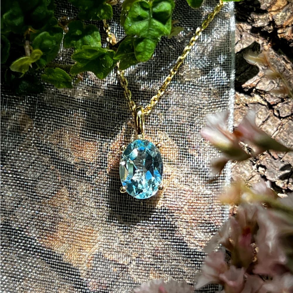 Aquamarine Oval Necklace Necklaces Handmade Handcrafted