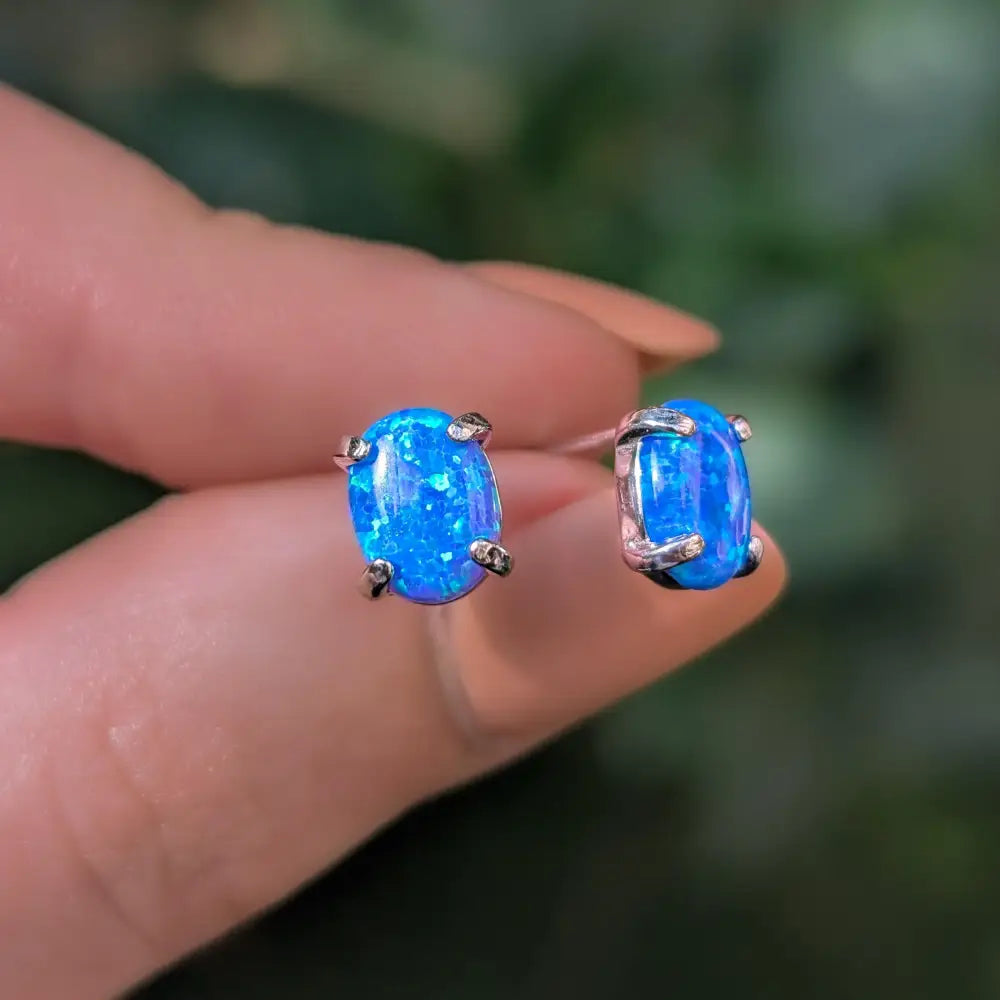 Australian Blue Opal Stud Earrings Earrings Handmade Handcrafted