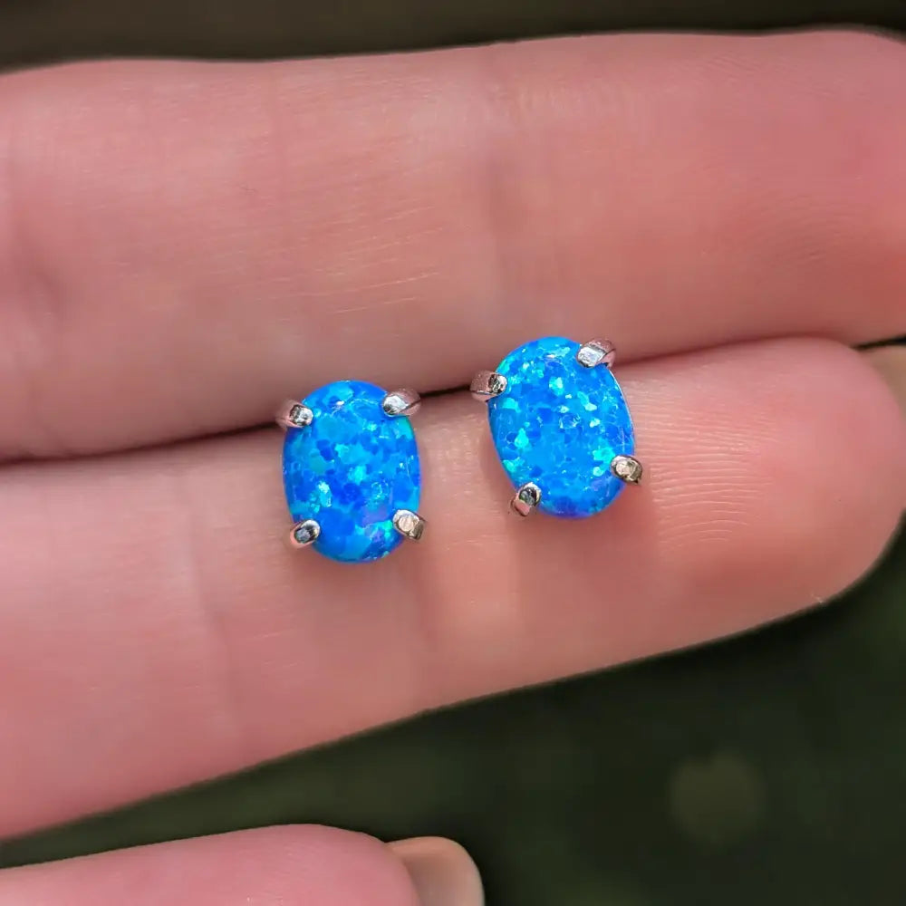 Australian Blue Opal Stud Earrings Earrings Handmade Handcrafted