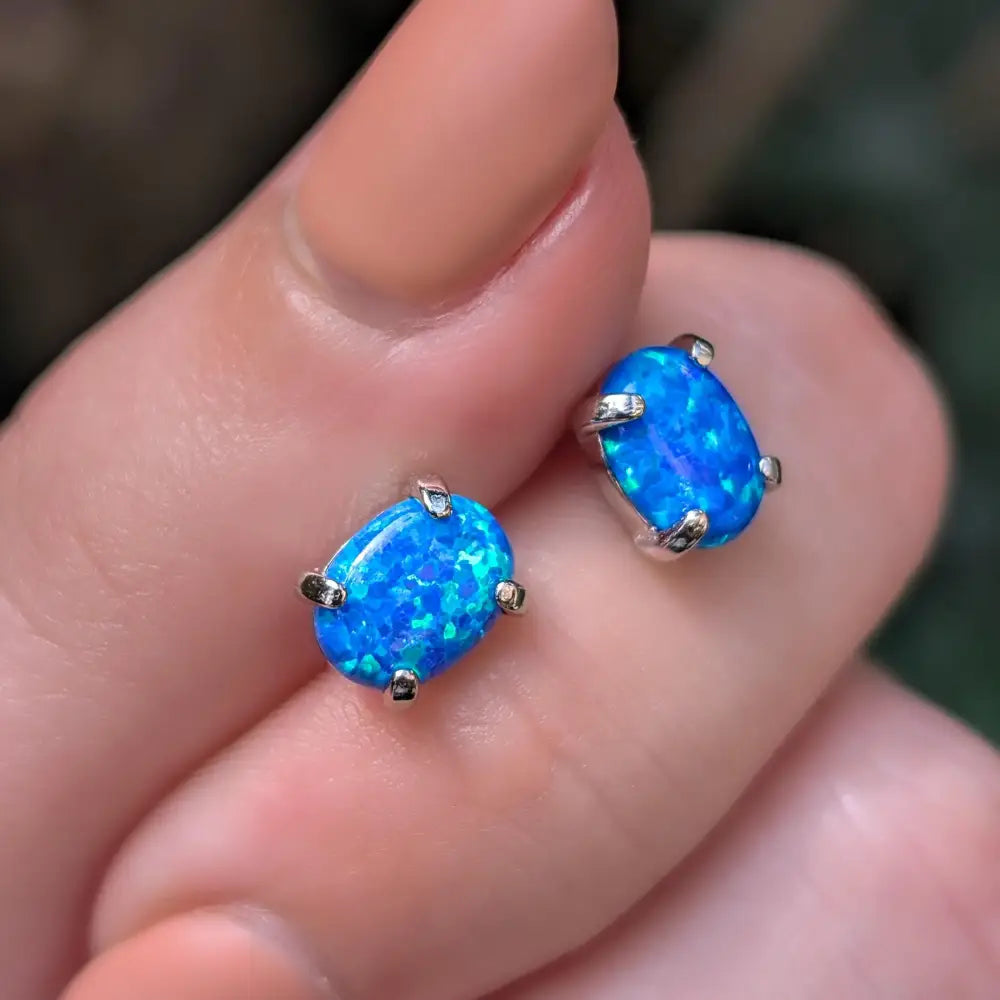 Australian Blue Opal Stud Earrings Earrings Handmade Handcrafted