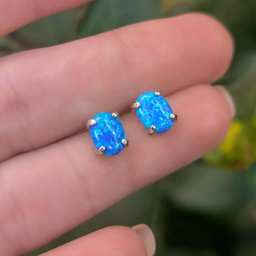 Australian Blue Opal Stud Earrings Earrings Handmade Handcrafted