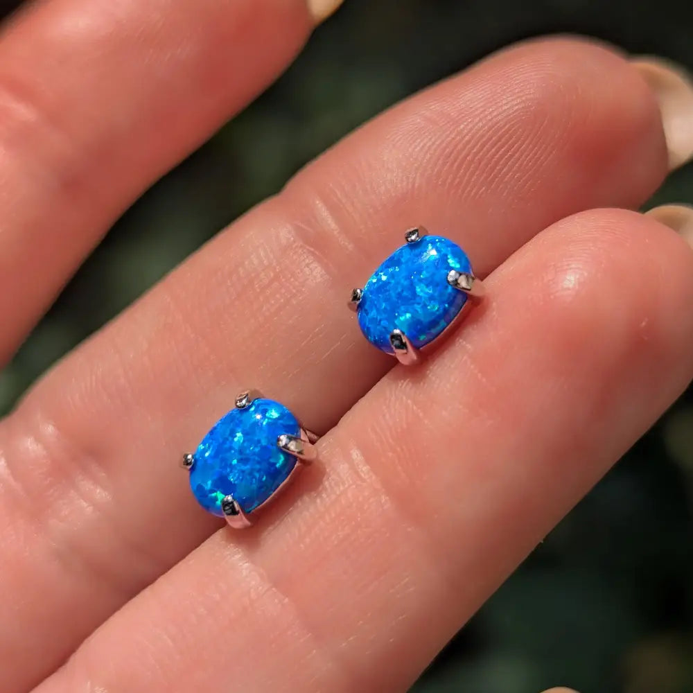 Australian Blue Opal Stud Earrings Earrings Handmade Handcrafted